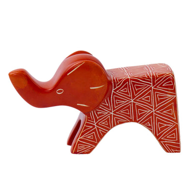 Large Soapstone Happy Elephant 4.5 inches - Orange