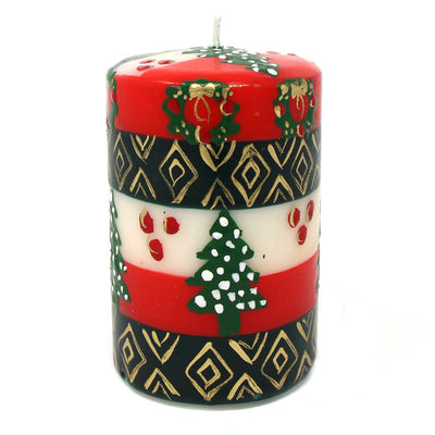 Christmas Candle, Hand-Painted Pillar in Gift Box, 4-inch (Ukhisimusi Design)