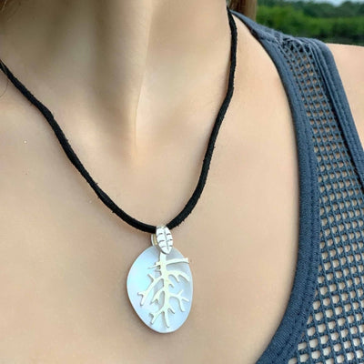 Silver Branch Charm over Mother-of-Pearl Pendant Necklace