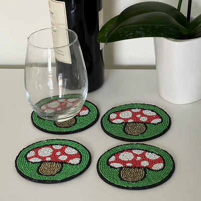 Bright Mushroom Glass Beaded Coasters, Set of 4