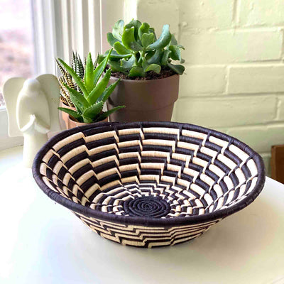 Woven Sisal Basket, Feathered Monochrome Pattern