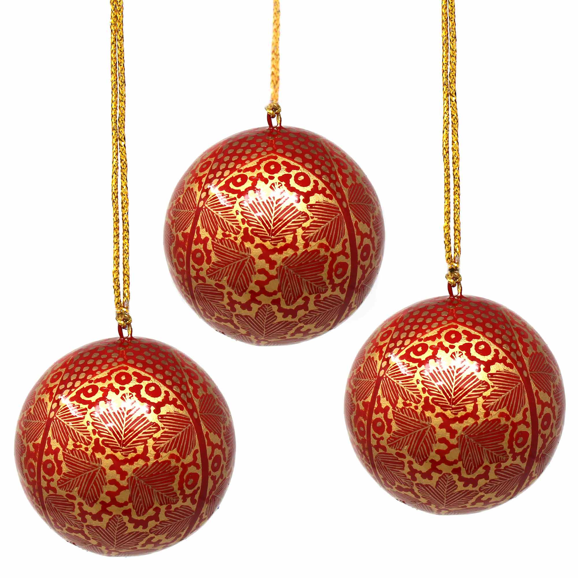 Handpainted Ornaments, Gold Chinar Leaves - Pack of 3