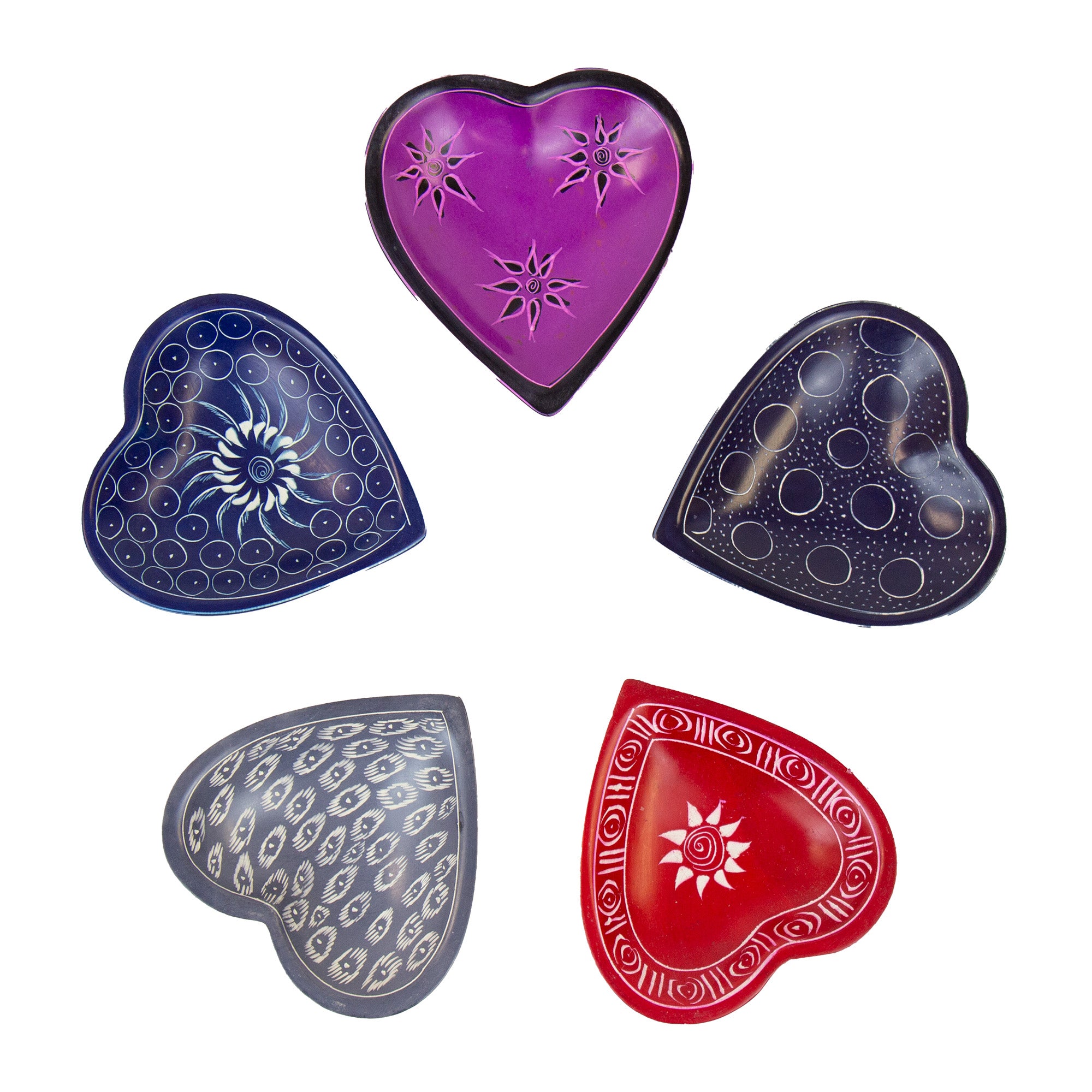 Single Soapstone Heart Bowls - Small 3.5-inch - Tribal Designs