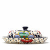 Encantada Handmade Pottery Butter Dish, Dots & Flowers