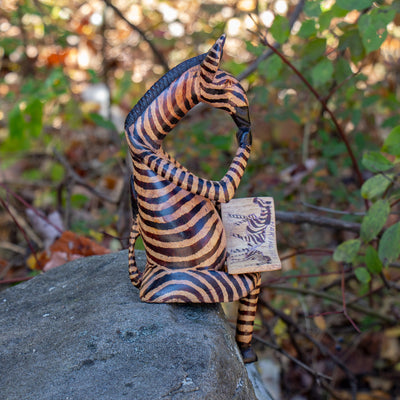 Thinking Zebra Carved Wood Sculpture Shelf Decor