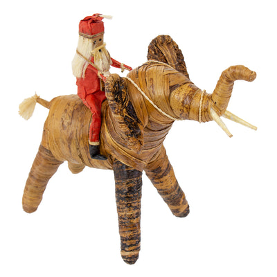 Set of Three Banana Fiber Santa Riding on Safari Animals- Lion, Zebra, Elephant