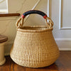 Bolga Pot Basket - Natural with Leather Handle