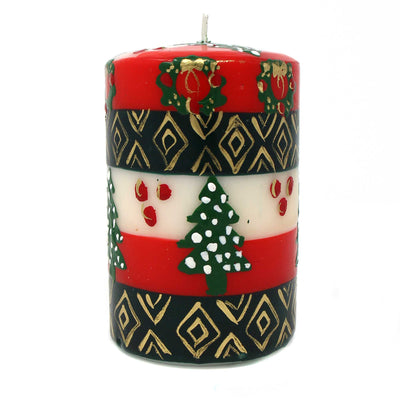 Christmas Candle, Hand-Painted Pillar in Gift Box, 4-inch (Ukhisimusi Design)