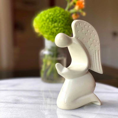 Soapstone Praying Angel Sculpture - Natural Stone