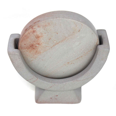 Soapstone Compass Sculpture - Light Gray Stone