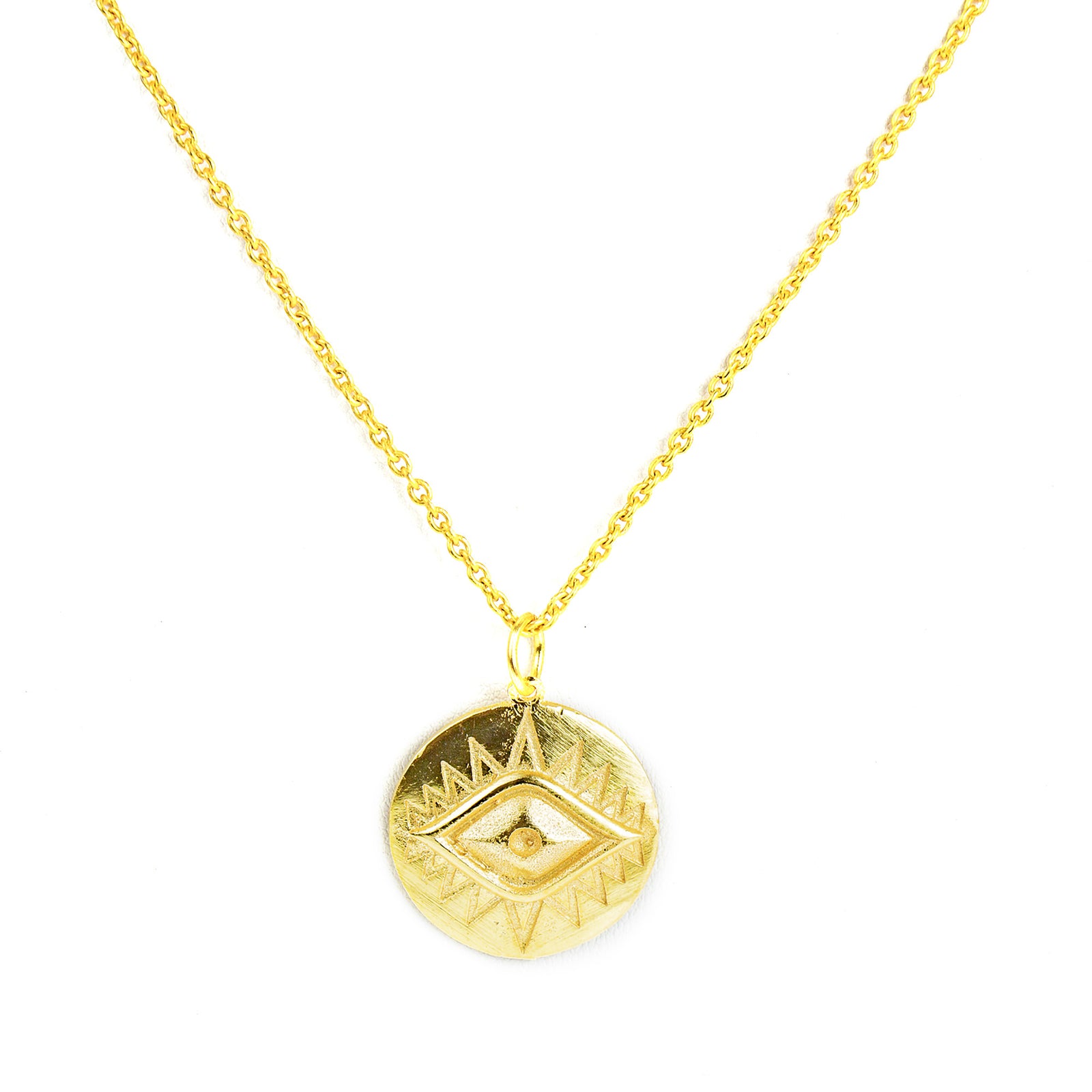 Evil Eye Coin Pendant Necklace, Brass, PACK OF 3