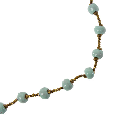Haiti Clay Bead Short Necklace, Mint Blue
