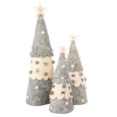 Christmas Tree Topper or Tabletop Decor, Set of 3 Grey