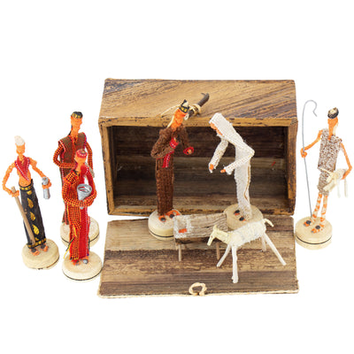 Colorful Banana Fiber Kenya Nativity Set with Box