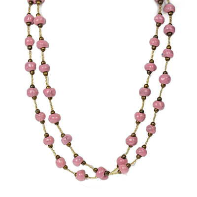 Haiti Clay Bead Long Necklace, Pink