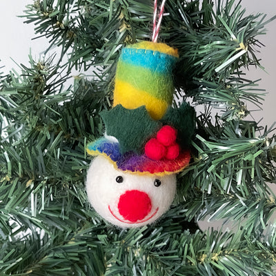 Rainbow Top Hat Snowman Handmade Felt Ornament