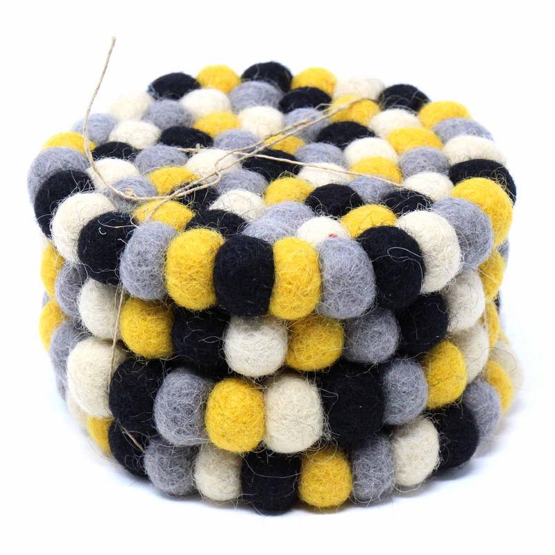 Mustard Felt Ball Coasters, Set of 4