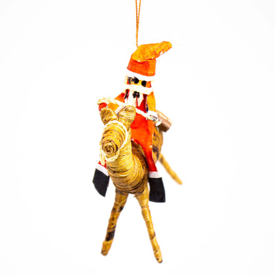 Banana Fiber Santa on a Camel Ornament