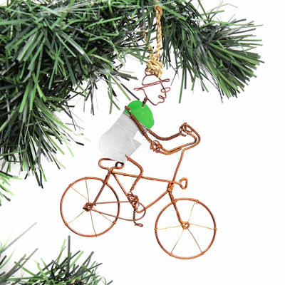 Recycled Wire Ornament Bicycle Rider in Hat