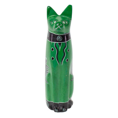 Single Soapstone Sitting Cats Sculptures - 5-inch