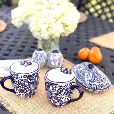 Encantada Handmade Pottery Butter Dish, Blue Flower