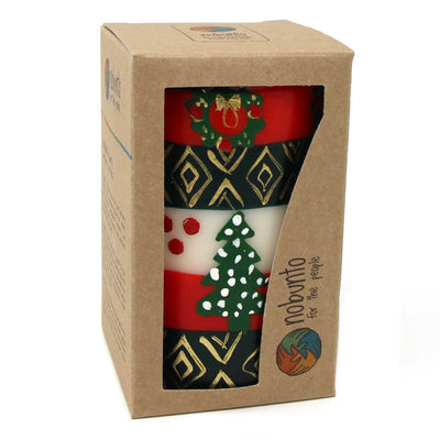 Christmas Candle, Hand-Painted Pillar in Gift Box, 4-inch (Ukhisimusi Design)