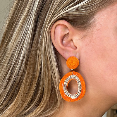 Oval Orange Statement Earring, PACK OF 3