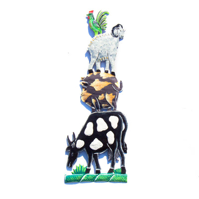 Whimsical Stacked Farm Animal Haitian Steel Drum Wall Art