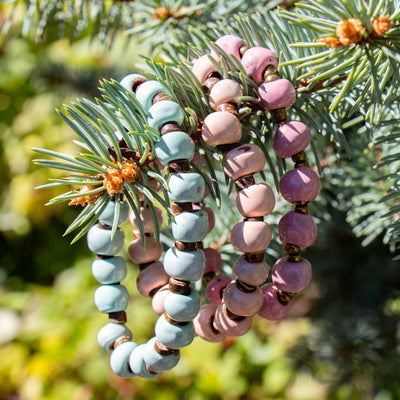 Handcrafted Stackable Set Clay Bead Bracelets from Haitian Artisans, Pastel Hues