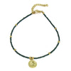 Dark Green Glass Bead Choker with Golden Coin Pendant- Pack of 3