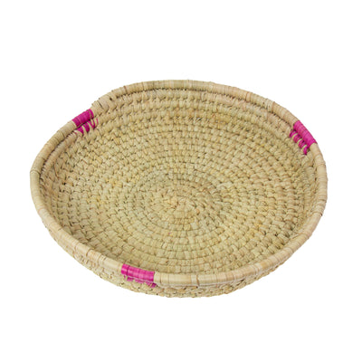 Hand-woven Palm Tray Basket with Pink Detail