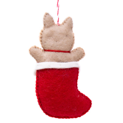 Kitty Cat in Stocking Handmade Felt Ornament