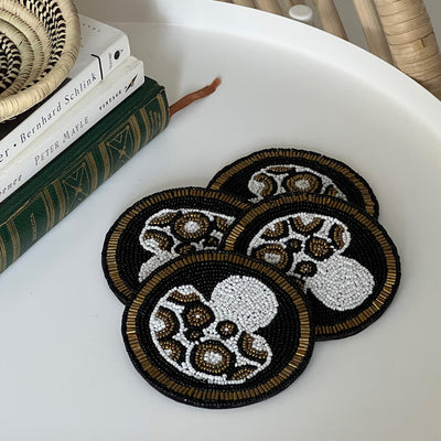 Black Mushroom Glass Beaded Coasters, Set of 4