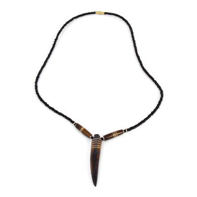 Bone "Tooth" Necklace on Leather Chain with Brass Closure- Black with Etch