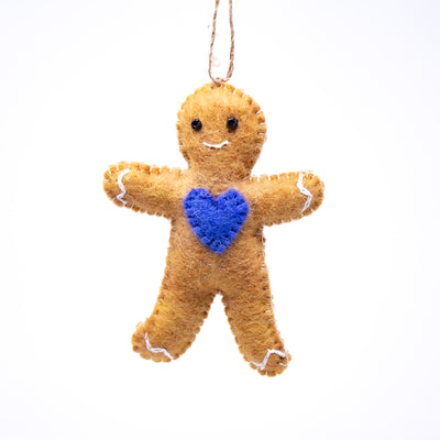 Rainbow Ginger Friend Ornament - Dark Blue Heart