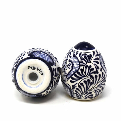 Encantada Handmade Pottery Set of Salt & Pepper Shakers, Blue Flower