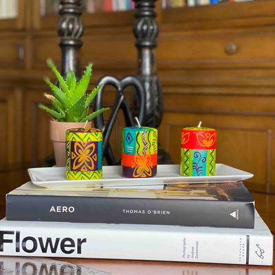 Hand-Painted Votive Candles, Boxed Set of 3 (Matuko Design)