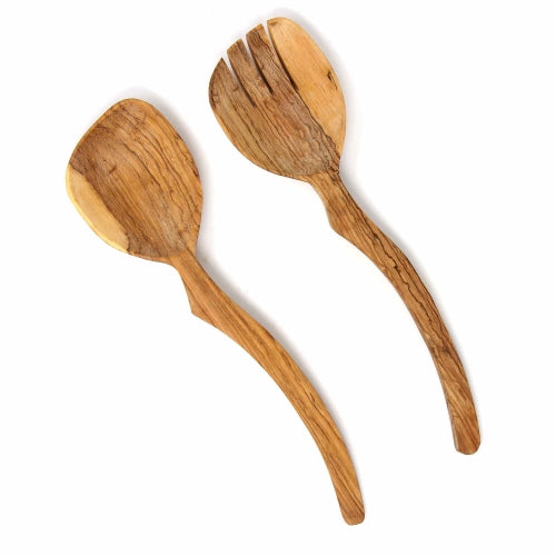 Olive Wood Serving Set, Curved Handle