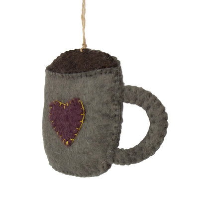 Coffee Pot & Coffee Mug Ornament Set, Stone Grey