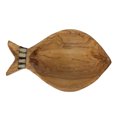 Fish Design Nested Olive Wood Bowls, Set of 3