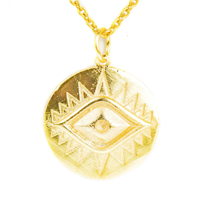 Evil Eye Coin Pendant Necklace, Brass, PACK OF 3