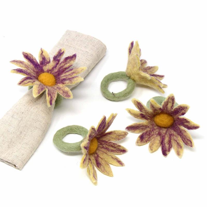 Purple Daisy Felt Napkin Rings, Set of 4