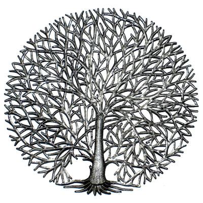 Full Branches Tree of Life Haitian Metal Drum Wall Art, 23"