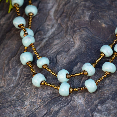 Haiti Clay Bead Short Necklace, Mint Blue