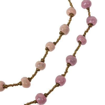 Haiti Clay Bead Long Necklace, Pink