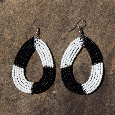 PACK OF 5 -Maasai Bead Zebra Black and White Teardrop Earrings