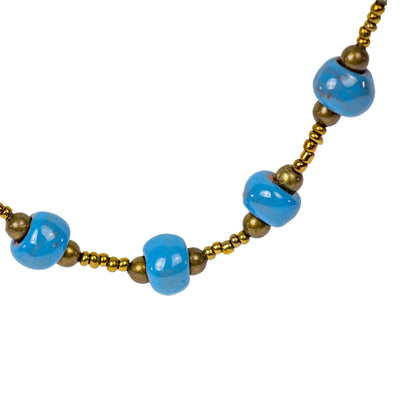 Haiti Clay Bead Short Necklace, Blue