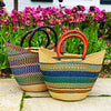 Bolga Tote, Mixed Colors with Leather Handle