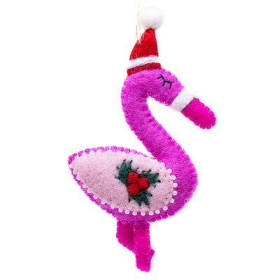 Flamingo Santa Handmade Felt Ornament