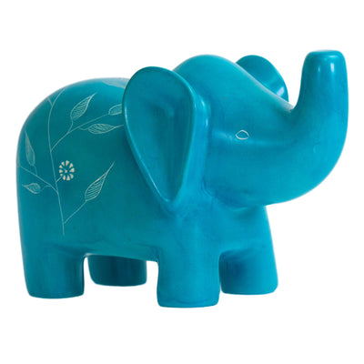 Extra Large Soapstone Elephant Sculpture - Turquoise